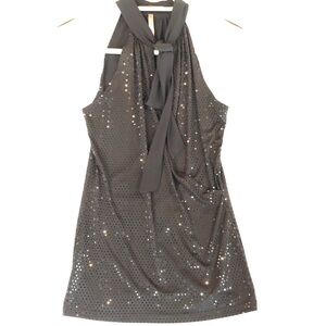 French Kiss Elegant Black Sequin Halter Party New Years Eve Sparkle Top Size S